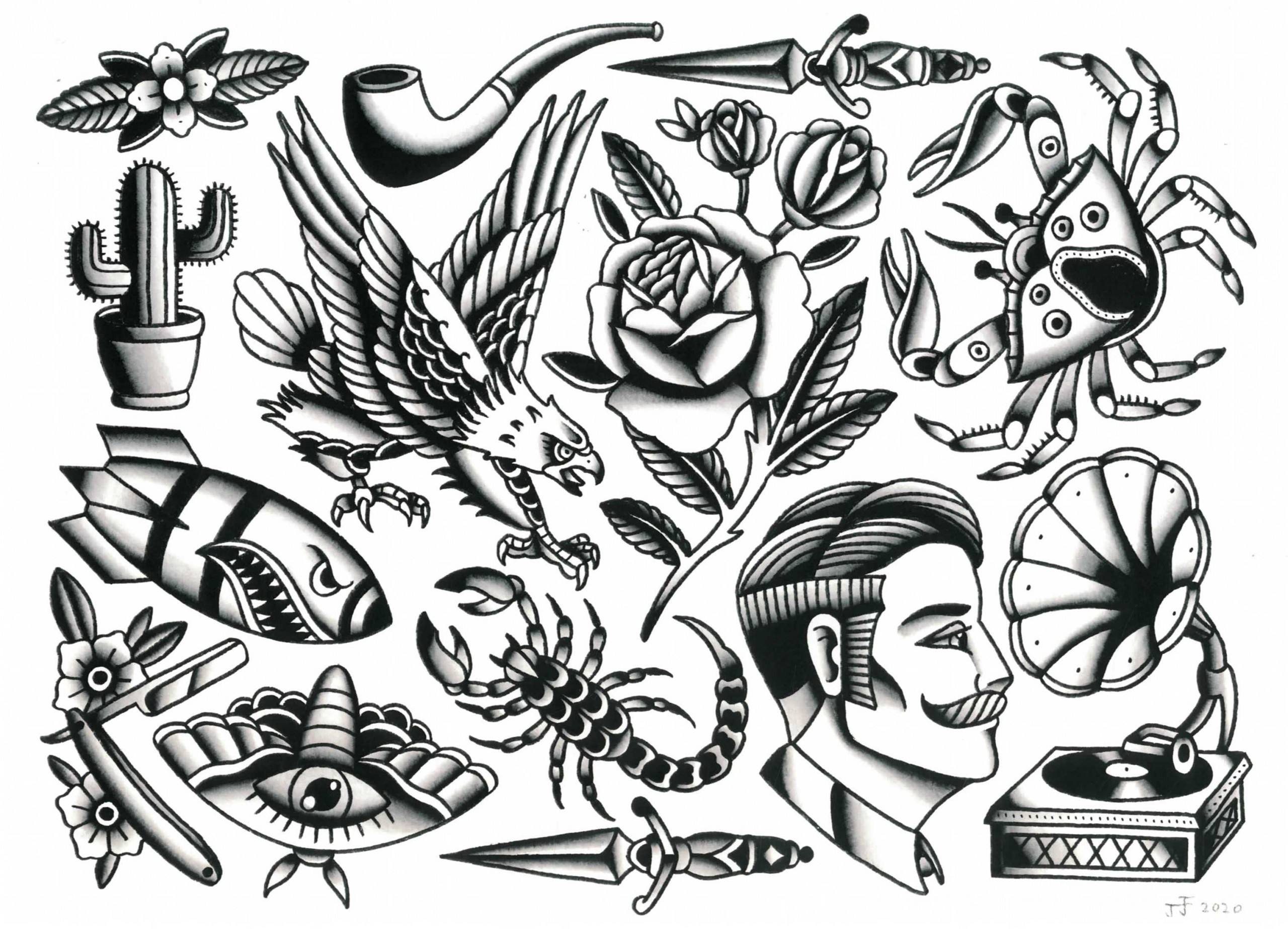 Old School Traditional Tattoo Emblems Set Stock Vector  Illustration of  fashion botany 171867760