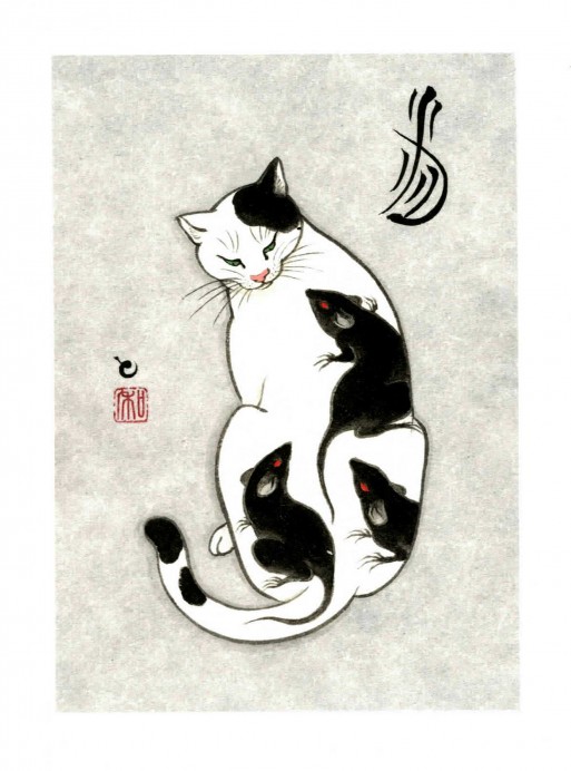 Rats Cat Japanese Prints Gentlemans Tattoo Flash